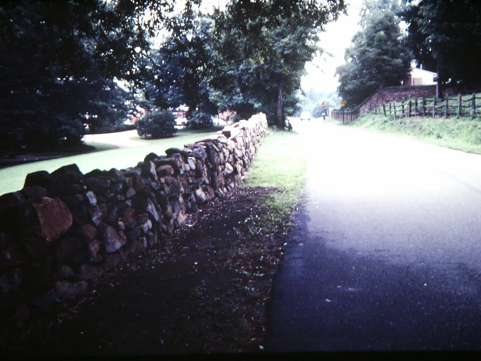 The preserved stone wall along the Sunken Road at Marye's Heights battlefield.